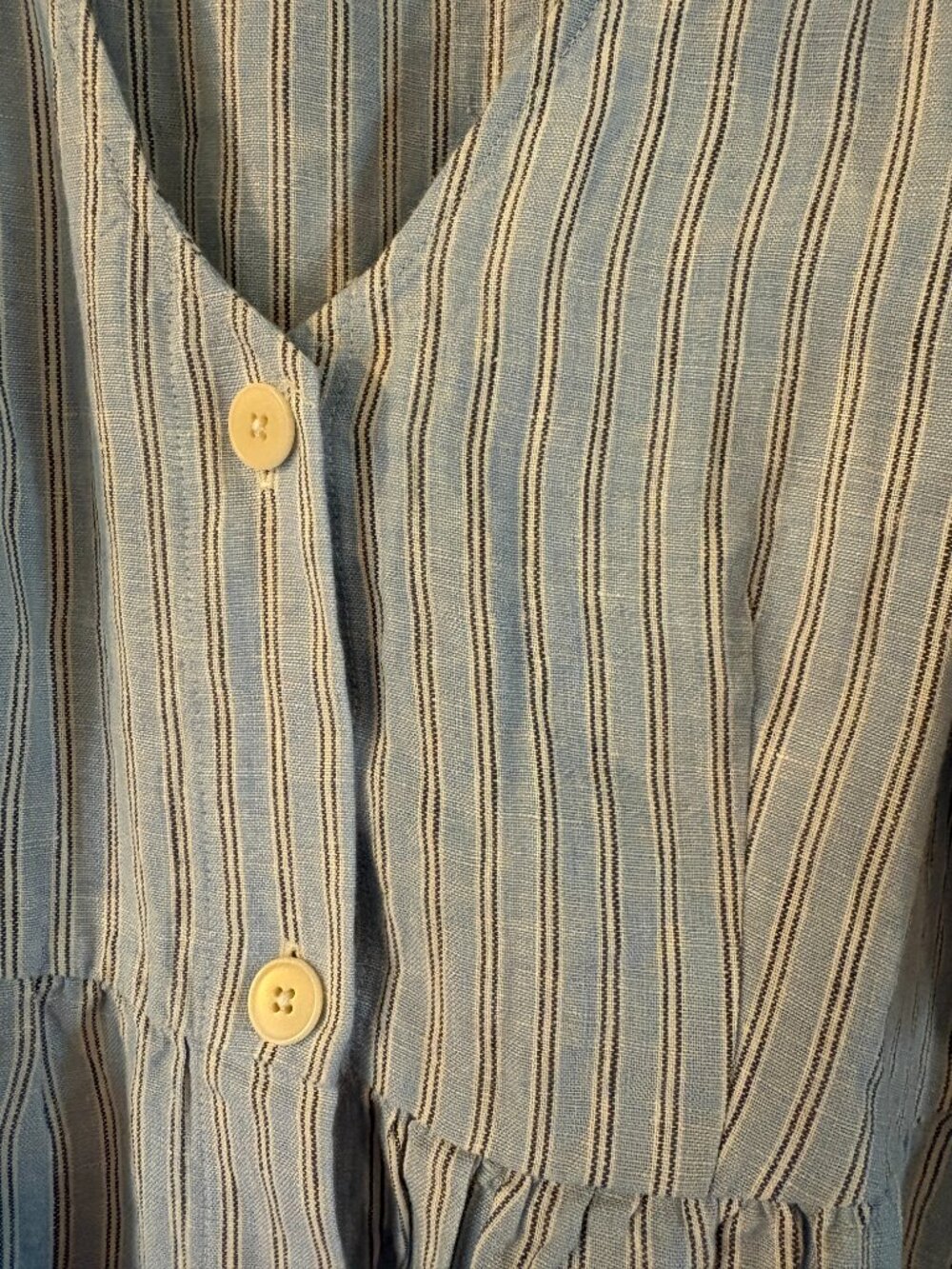 Madewell Blue Striped Linen Midi Dress Size Small Button Front Short Sleeve - Picture 2 of 7